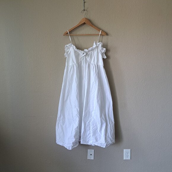 💚H&M Modern White Cotton Sleeveless Dress with Ruffle Details – Size Large - Picture 1 of 8